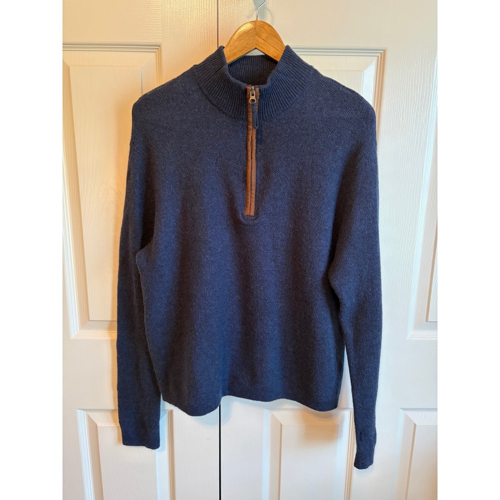Cremieux Classics Mens XL Navy Blue 100% Wool Quarter Zip Mock Neck Sweater